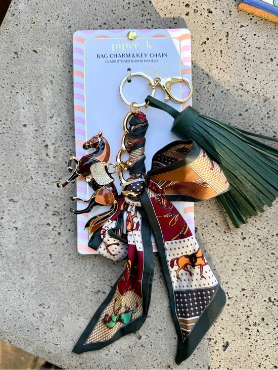 Piper K Accessories - NWT Piper K Bag Equestrian Hand Painted Horse Bow Green Tassel Charm Key Chain